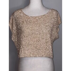 Coast Blush Sequin Crop Top Boat Neck Cap Sleeve Party Blouse US 10 UK 14